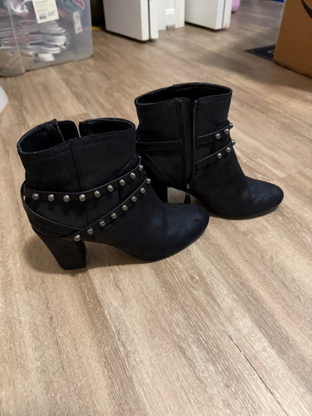 Vera Wang Black Studded Suede Ankle Booties